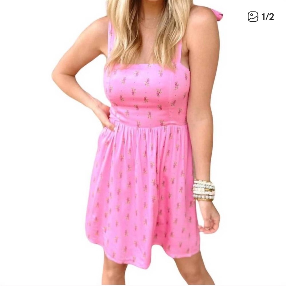 saltwater LUXE Pink Mini Dress with Gold Foil Motif